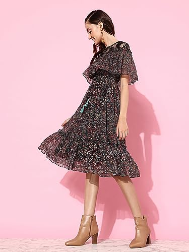 Image of Miss Chase Women's Round Neck Sleeveless Polyester Ruffled Knee- Length Dress