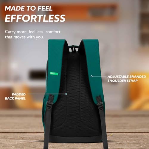 Image of United Colors of Benetton Unisex High-School Backpack RUNWAY | 3-Compartment Slim Design with Branded Print | Backpack for School Girls and Boys | 25L Capacity