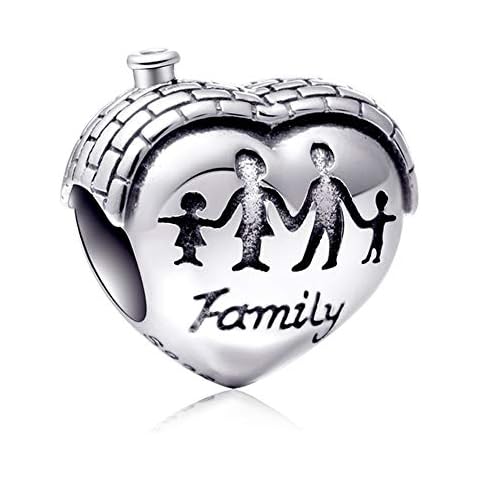 Sambaah Family Charm Sterling Silver Heart Shape House Charm Love Makes a Family Home Charm for Bracelets Cover