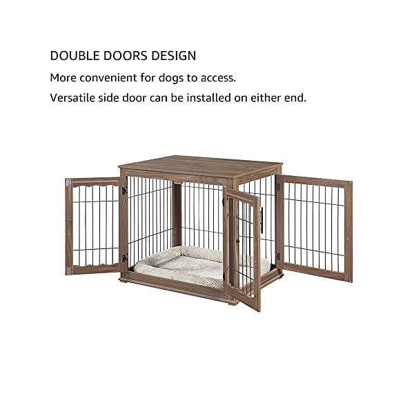 beeNbarks-Furniture-Style-Dog-Crate-End-Table-Double-Doors-Wooden-Wire-Dog-Kennel-with-Pet-Bed-Medium-and-Large-Pet-Crate-Decorative-Dog-House-Cage-Indoor-Use Dog Kennel with Pet Bed