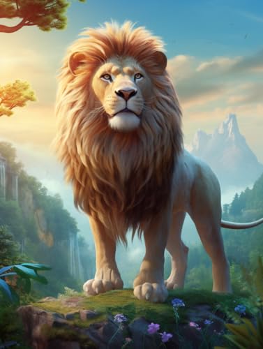 Ensemble de perles 3D pour broderie de lion avec canevas de point de croix à réaliser