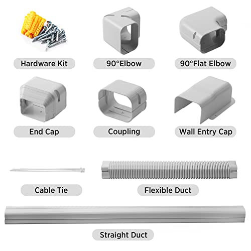 Image of TURBRO 3 inch W x 14' L Decorative PVC Line Cover Kit for Mini Split and Central Air Conditioners, AC Heat Pumps Systems | PVC decorative cover, 3 inch x 7.5', 90 flat elbow, hides mini split lines, for home & office
