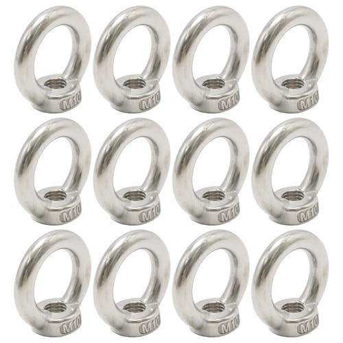 JUUDDENPARTS 12Pcs Ring Lifting Eye Nuts, M10 304 Stainless Steel Ring Shape Eyelet Nuts Female Threaded Eye Screw Bolts, for Lifting Accessories