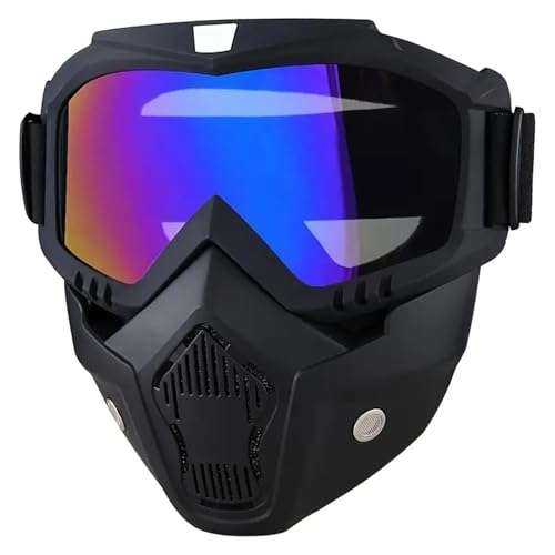 A Full-Face Goggle with Anti-Fog High-Definition Lenses - Detachable Outdoor Goggles with Adjustable Ski Mask (Black Frame+Color Lens)