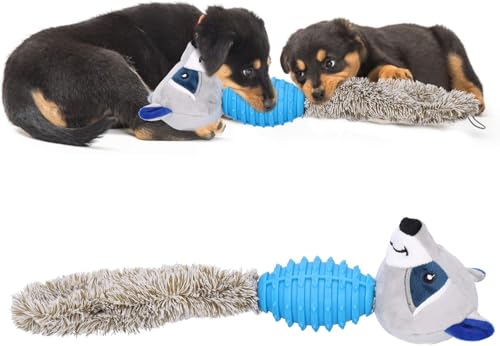 Image of Squeaky Dog Toy Plush No Filling Dog Chew Toy Cute Crinkle Small Animals Squeaky Toy for Puppy Tooth Training Chewing (Raccoon - Blue)