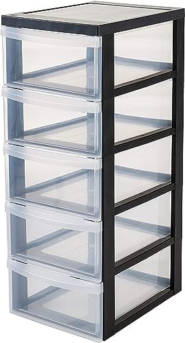 Iris Ohyama, Plastic Drawers Storage Unit, Plastic Storage Drawers, A4 Format & 4 Wheels, H81cm/4 Drawers, BPA Free, Frosted White, W40 x D29 x H81cm, DC-304