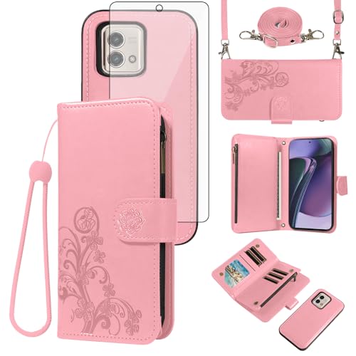 Coque Motorola Moto G Stylus 5G 2023 avec porte-cartes à fleurs et vitre de protection