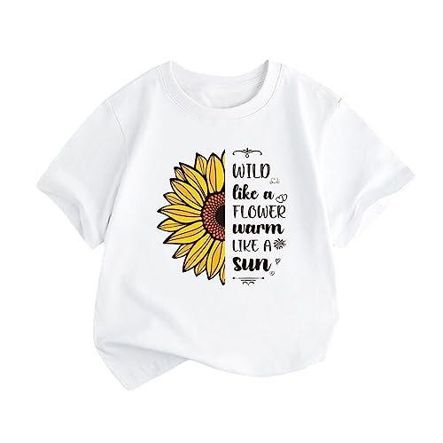 Boys Girls Kids Summer Tee Funny Cotton Top Wild Like Flower Print Sunflower Graphic Crewneck Short Sleeve Casual Shirt