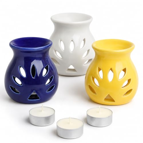 Image of Brahmz Candle Diffuser Set of 3 | Ceramic Aroma Oil Burner with Tealight | Home Fragrance Essential Oil Diffuser for Aromatherapy, Meditation & Gifting