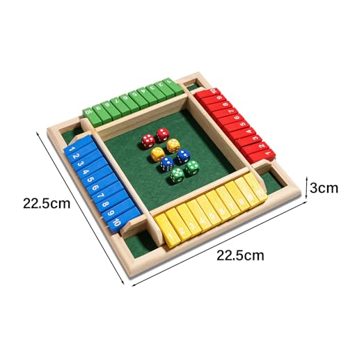 Image of Shut The Box Dice Game 1-4 Players 10 Numbers Wooden Dice Game Traditional Bar Table Mat Game Enhances Math and Decision-Making Skills for Kids and Adults