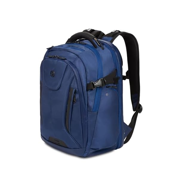 SwissGear Travel Tech Elite Laptop Backpack – Fits Laptops up to 16” – ScanSmart TSA-Friendly Backpack with USB Port, Shoe Compartment & Organizer Pockets – Navy Ballistic