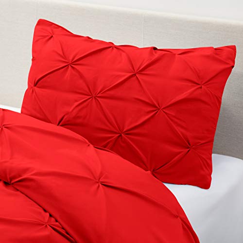 Image of Nestl Twin Comforter Set Pinch Pleat Comforter, Bedding Comforter Sets, Comforter Set for Twin Bed, Pintuck Comforter Set Twin /Twin XL Size, Down Comforter with 1 Pillow Sham, 2-Piece - Cherry Red