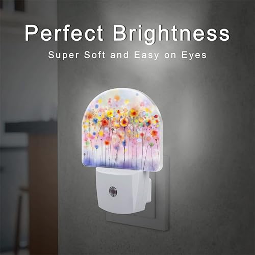 Image of Abstract Watercolor Flowers Night Light Plug into Wall, Blooming Cherry Tree Dusk to Dawn Night Light Plug in,0.5w Energy Saving Sleep Friendly NightLight for Kids Boys Girls Home Decor