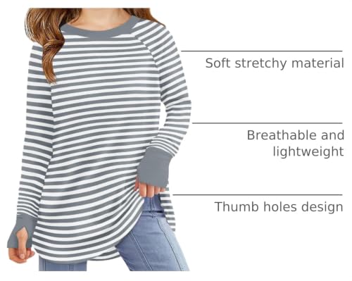 Image of Haloumoning Girls Striped Long Sleeve Shirts 5-14 Years