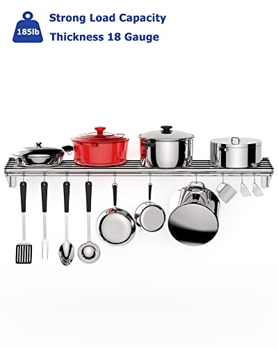 Garvee ZWJ-MOUNT-48 Stainless Steel Hanging Rack For Kitchen Storage And Organization, [Nsf Certified] 12 Inch W*48 Inch L Shelf With 10 S Hooks For Hanging Pots thumb #4