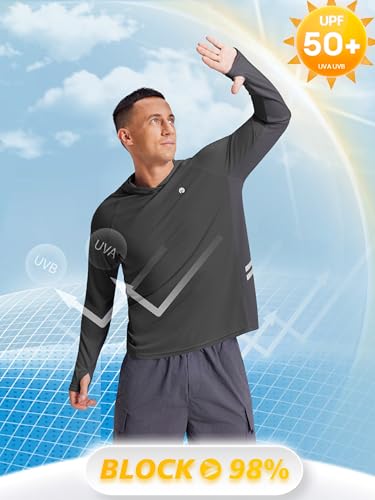 Image of PINSPARK Men's UPF 50+ Sun Shirts Long Sleeve Fishing Hoodie, UV Protection Rash Guard for Outdoor Hiking Running Swim Shirt