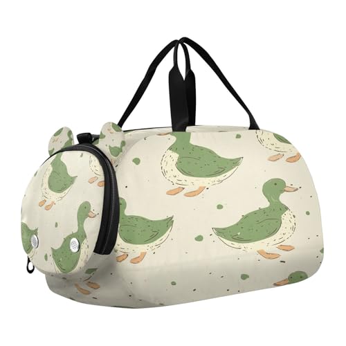 YETTASBIN Sport Travel Duffel Bag for Girls Boys, Cartoon Duck Large Waterproof Weekender Overnight Bag, Detachable Shoulder Strap Gym Bag with Shoe Compartment & Wet Pocket
