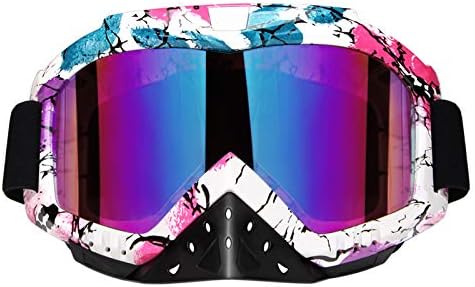 Dmeixs Motorcycle Goggles Dirt Bike Goggles Grip For Helmet Anti UV Windproof Dustproof Anti Fog Glasses for ATV Off Road Racing with Cool Look Headwear Pink Frame+Colorful Lens