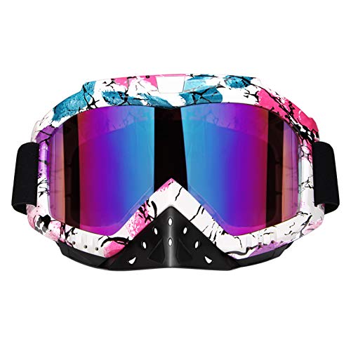 Dmeixs Motorcycle Goggles Dirt Bike Goggles Grip For Helmet Anti Uv Windproof Dustproof Anti Fog Glasses For Atv Off Road Racing With Cool Look Headwear Pink Frame+Colorful Lens #TOP1