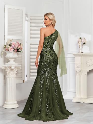 One Shoulder Glitter Mermaid Dress for Mother of The Bride Women's Sexy Sequin Formal Gown2