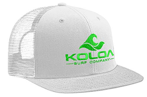 Koloa Surf Classic Mesh Back Trucker Hats in 18 Colors, White/White With Neon Green Embroidered Logo, One size