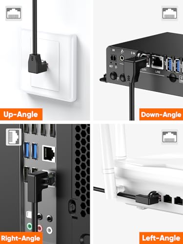 Image of CableCreation Angle CAT6 Ethernet Patch Cable(3.3 Feet), Downward Angled Lan Cable with 50U Gold Plated Contact, Black Color