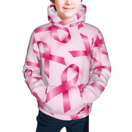 Breast Cancer Ribbons Awareness Kid Hoodies Boys Sweatshirts Girls Pullover with Pocket3