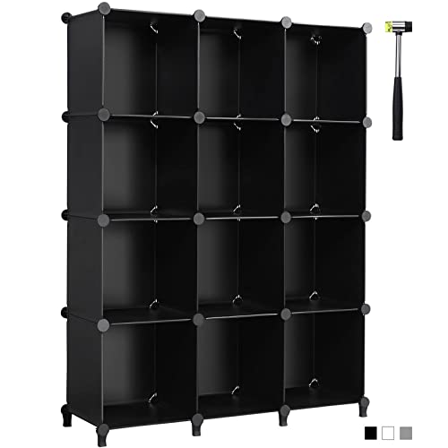 Anwbroad Cube Storage Organizer 12-Cube Diy Closet Storage Cabinet Book Shelf Kids Organizers And Storage For Bedroom Closet Organizer Cubby Shelving Plastic Office Living Room Black Ulcs012B #TOP15