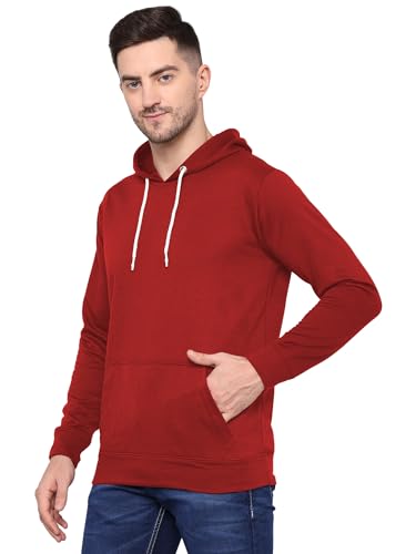 Image of TQH Men's Cotton Blend Fleece Solid Hooded Neck Sweatshirt