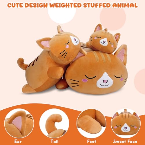 Image of TOYSYM Weighted Stuffed Animals Cat, Orange Cat Plush with Weighted Beads, Cute Cat Plushie Pillow Gifts for Adults Kids Boys Girls