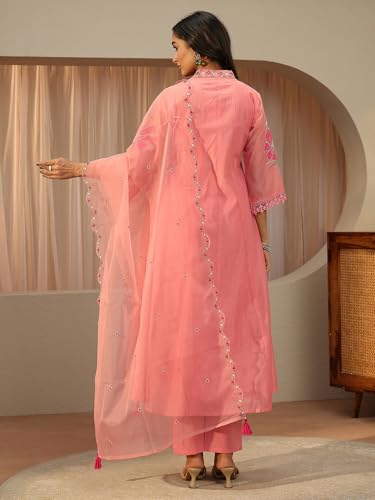 Image of Libas Embroidered Silk Blend A Line Kurta With Trouser and Dupatta | ethnic wear | bridal suit | wedding dress | occasion wear