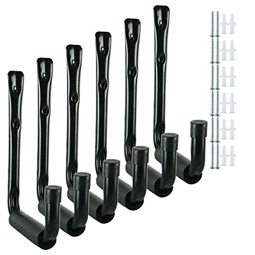 Homend 6Pack Heavy Duty Garage Storage Utility Hooks with Jumbo Arm Wall Mount Bicycle Hanger & Organizer for Ladder Tool Chair Hose Black
