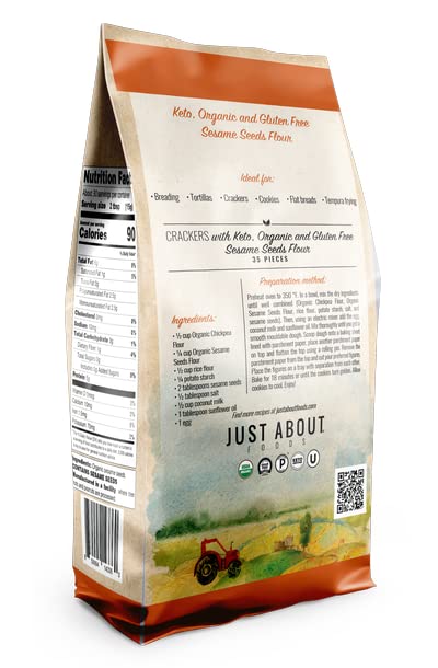 Vista 2 de Just About Foods - Harina de semillas de sésamo keto orgánica, 1 libra, paleo, kosher, sin gluten, paquete de 1