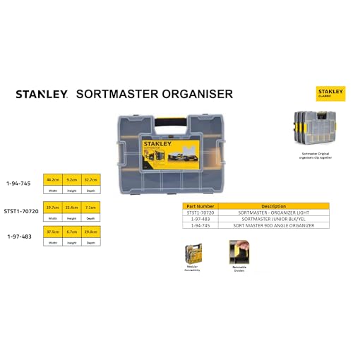 Stanley 1-97-483 Organiseur À Intercalaires mobile Sort master - Couvercle Alvéolé et Transparent pour Voir Le Contenu - Compact - Léger - Spacieux - Dimensions : 37,5 x 6,7 x 29,2 cm Noir/Jaune