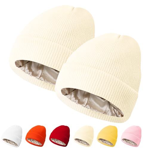 Image of PFFY Womens Satin Lined Beanie Silk Lining Winter Hats Beanies for Women