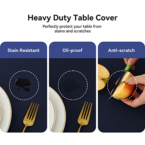 Image of Romanstile 100% Waterproof PVC Tablecloth, Rectangle Oil Spill Proof Stain Resistant Vinyl Table Cloth, Wipe Clean Plastic Table Covers for Kitchen /Dining /Parties - 54 x 78 Inch, Navy Blue