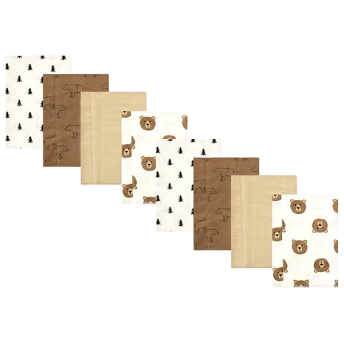 Image of Hudson Baby Cotton Poly Flannel Burp Cloths Multipack, Brown Bear 8-Pack, One Size