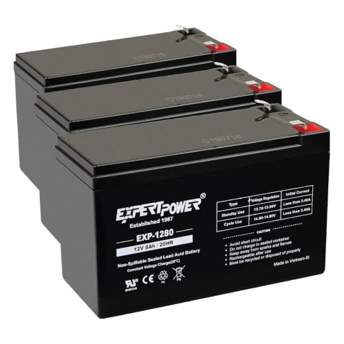 Image of ExpertPower EXP1280-12V 8AH SLA AGM Rechargeable 12V Battery for Ride on Toys, APC Backup UPS Battery Replacement, 12 Volt Batteries for Alarm, Replaces UB1280 with F2 Terminals (Pack of 3)