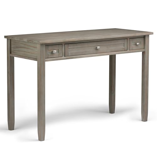 Image of SIMPLIHOME Warm Shaker Desk - 48 Inch Wide Solid Wood Writing Desk in Distressed Grey, Transitional Home Office Computer Table for Workspace or Study with Flip-Down Keyboard Tray and 2 Drawers