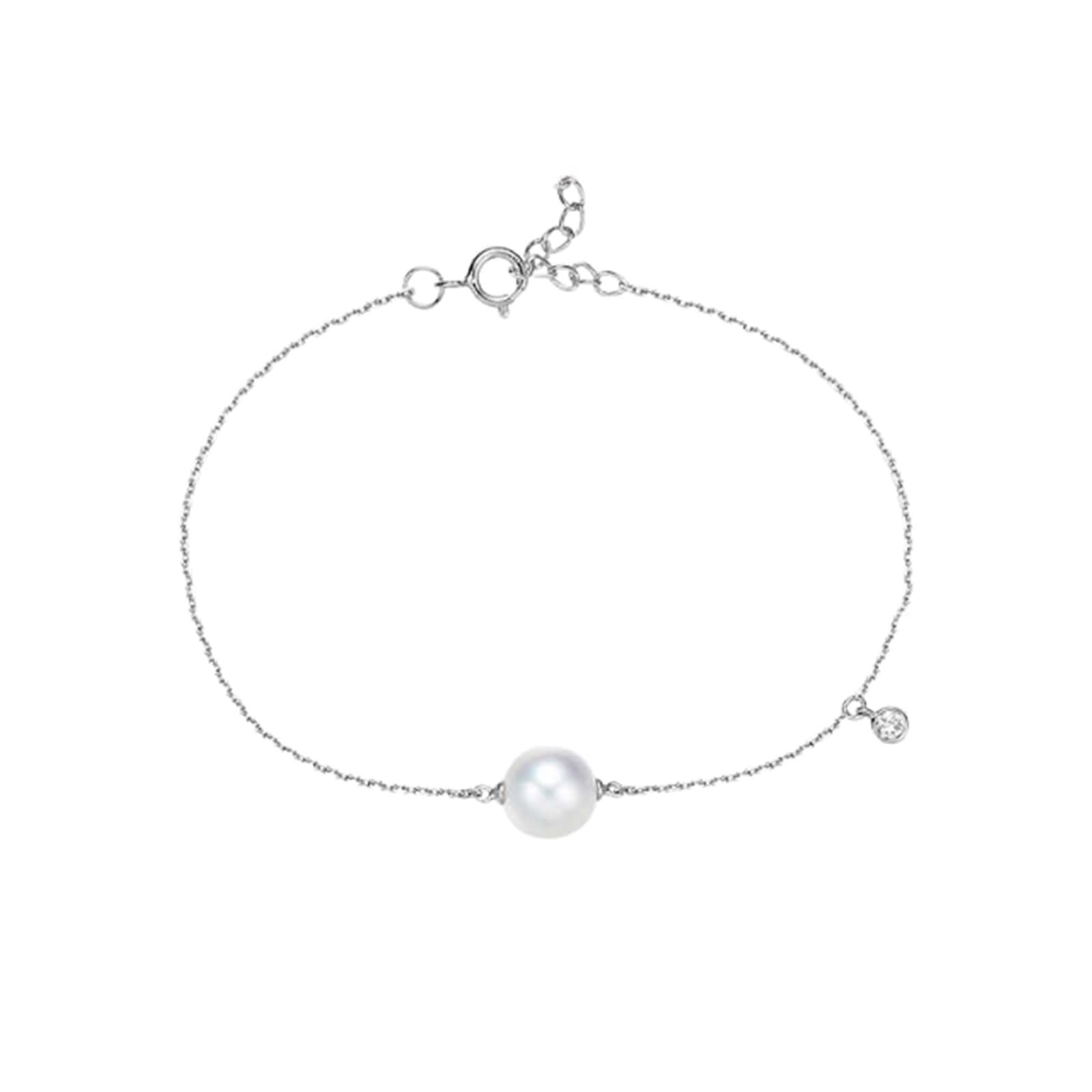 Braccialetto dell'amicizia da donna con perle da 7,5 – 8 mm e diamante da 0,04 carati in oro bianco