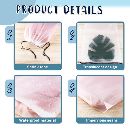 60 Pieces Plastic Drawstring Shoe Bags for Travel,30 * 40cm Translucent Bags with Rope for Storage,Large Household Portable Dustproof Waterproof Storage Organizers Pouch,Travel Accessories3