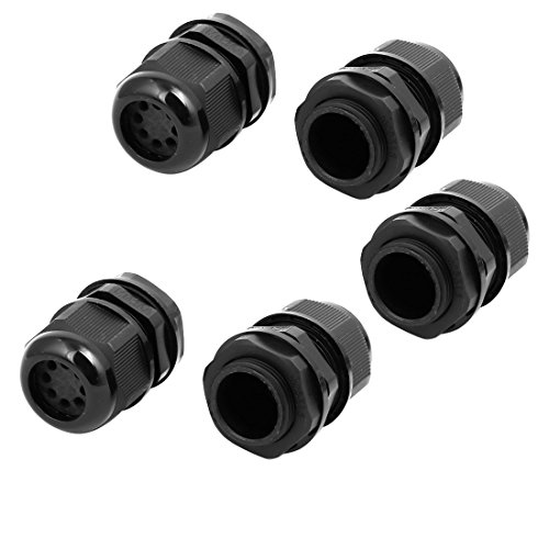 Aexit M25x1.5mm 2.6mm-3.6mm Transmission Adjustable 8 Holes Cable Gland Joint Black 5pcs