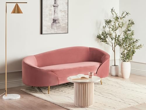 Beliani 3er Sofa Samt rosa gebogen oval mit goldenen Metallbeinen Retro Glamourös Savar – Bild 3