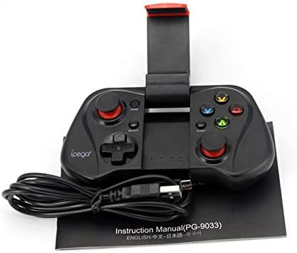 Ipega PG-9033 Bluetooth Gamepad with its charging cable and instruction manual.