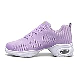 Women's Breathable Air Cushion Jazz Dance Shoes Lace Up Mesh Sneakers Athletic Walking Dance Thick Soled (Purple,7)