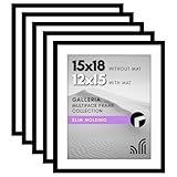 Americanflat 15x18 Picture Frame with Polished Plexiglass - Set of 5 - Use as 12x15 Frame with Mat or 15x18 Frame Without Mat - Galleria Collection - Gallery Wall Frame Set for Wall Display - Black