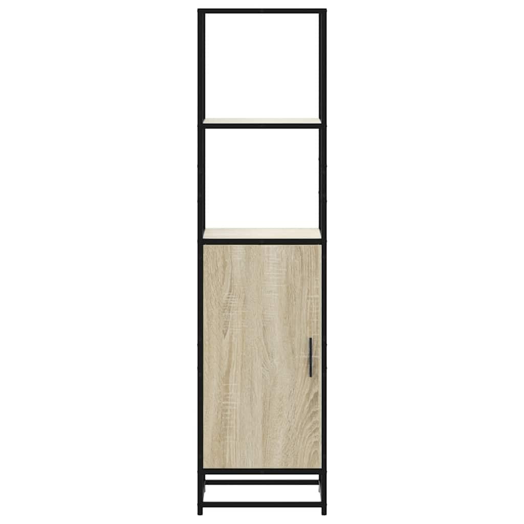 SYDE Credenza alta in legno di ingegneria e metallo, 35,5 x 35 x 139 cm | 1 scomparto, ripiani aperti, porta reversibile, maniglia confortevole, fissaggio a parete incluso