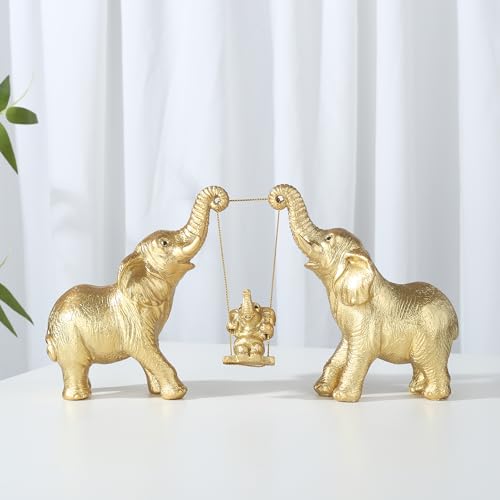 Estatua decorativa de elefante dorado para sala miniatura 2