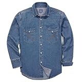 HISEA Men's Denim Shirt Long Sleeve Heavyweight Jean Work Shirt Mens Regular Fit Snap Button Down Shirts Cotton Work Shirts Washed Finish Blue
