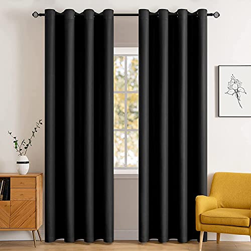 MIULEE Blackout Curtains for Bedroom Living Room Thermal Insulated Room Darkening Grommet Top Solid Light Blocking Drapery Set of 2 Window Panels 52 x 72 Inches Black